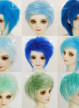 【满68包邮】三万院长 蓝绿色毛头假发bjd叔3分4分6分8分12分sd娃