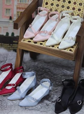 BJD娃鞋【咔咔星球】寄售3分SD16 斜带爱心扣真丝面高跟 三万院长