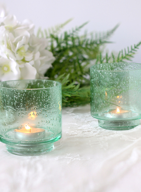 北欧森系绿色气泡玻璃烛台蜡烛家用轻奢浪漫烛光晚餐婚礼餐桌摆件