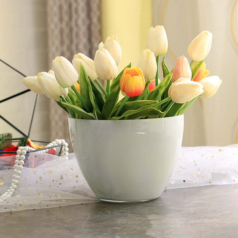 北欧简约白色碗莲套盆玻璃花盆大口径仿瓷水培绿植小花盆客厅装饰