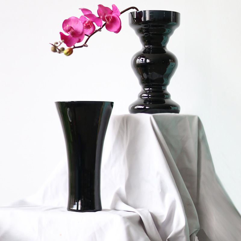 ins风原创黑色仿瓷玻璃插花花瓶