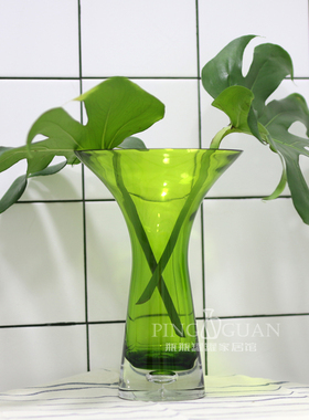 大号绿色创意喇叭口玻璃花瓶现代简约客厅摆件透明水培鲜花干花瓶