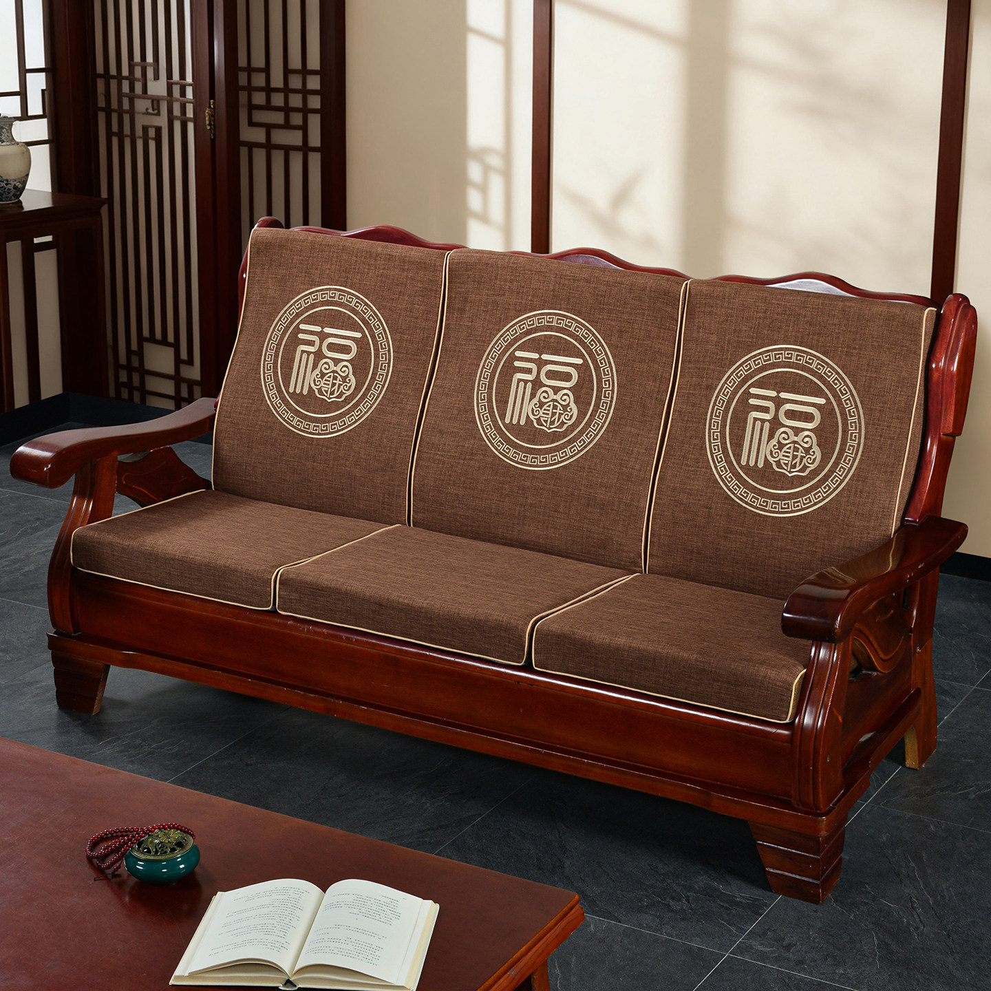实木红木质沙发垫带靠背连体加厚中式四季防滑定做春秋椅海绵坐垫