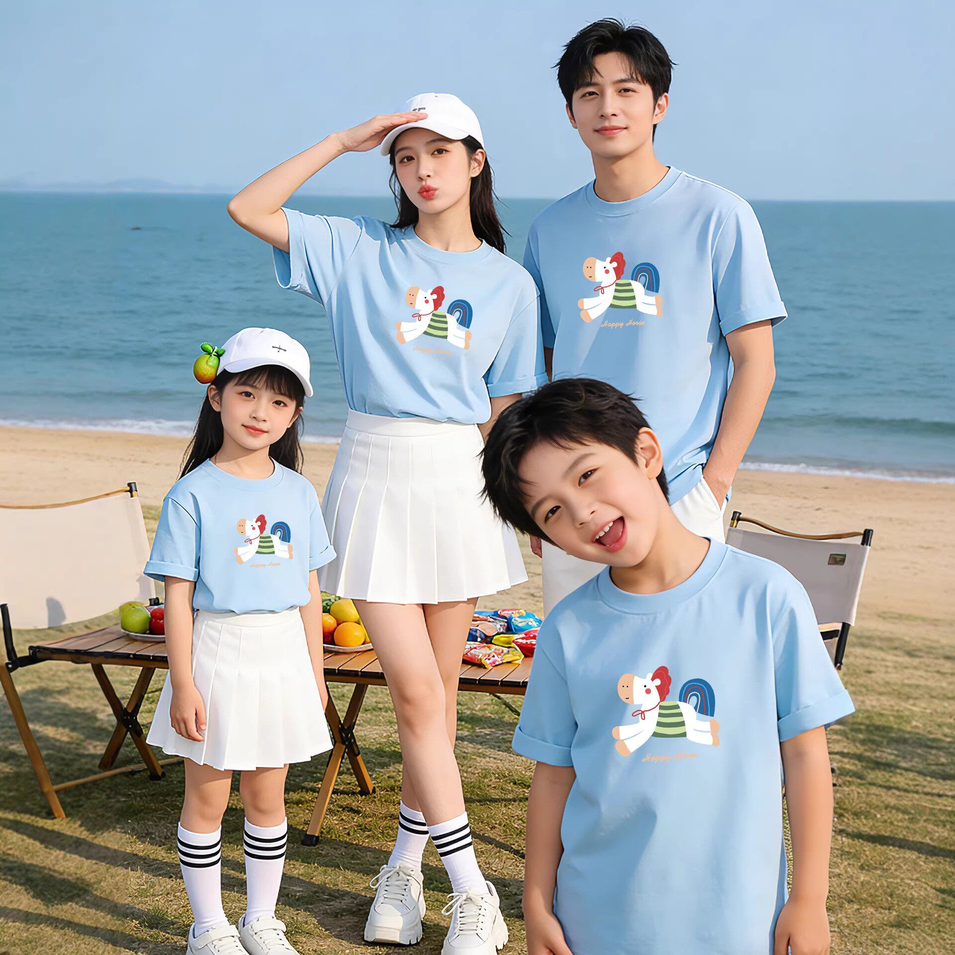卡通小马夏季亲子装纯棉t恤2026新款夏短袖一家三口母子母女套装