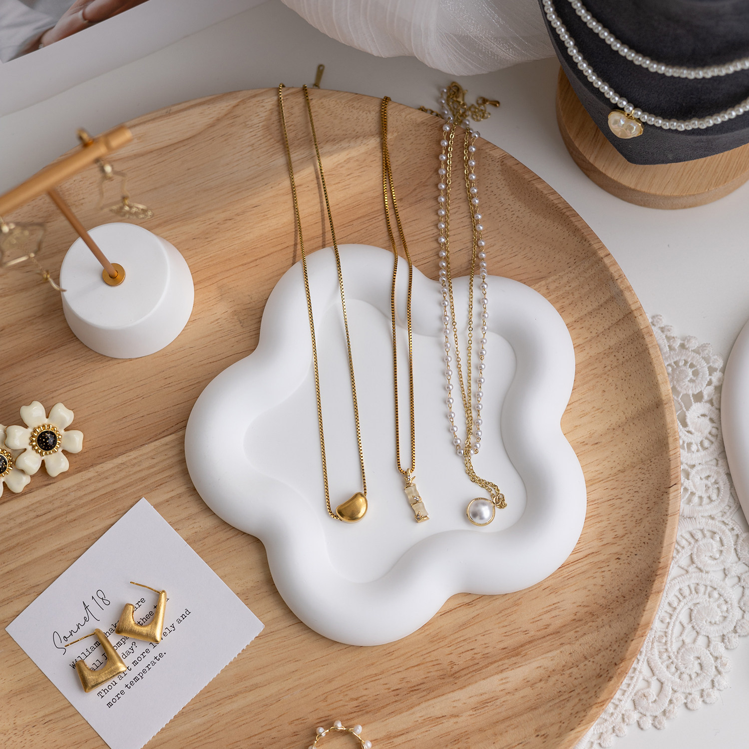 인 석고 라운드 꽃 쥬얼리 플레이트 쥬얼리 디스플레이 디스플레이 플레이트 스토리지 쥬얼리 장식품 장식 사진 소품