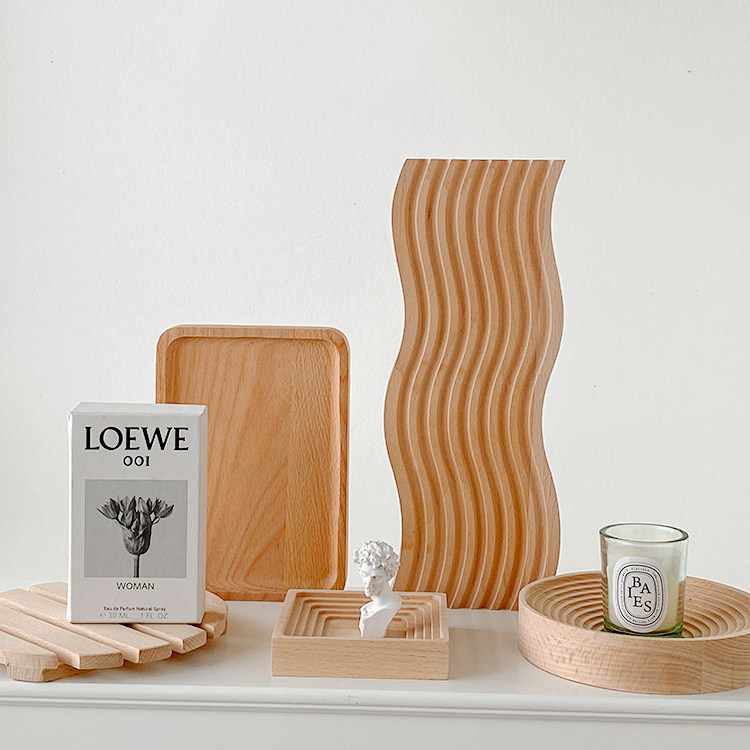 너도밤 나무 팔레트 단단한 나무 보석 보관함 물결 모양의 패턴 INS 사진 소품 장식 장식품 사진 배경 천