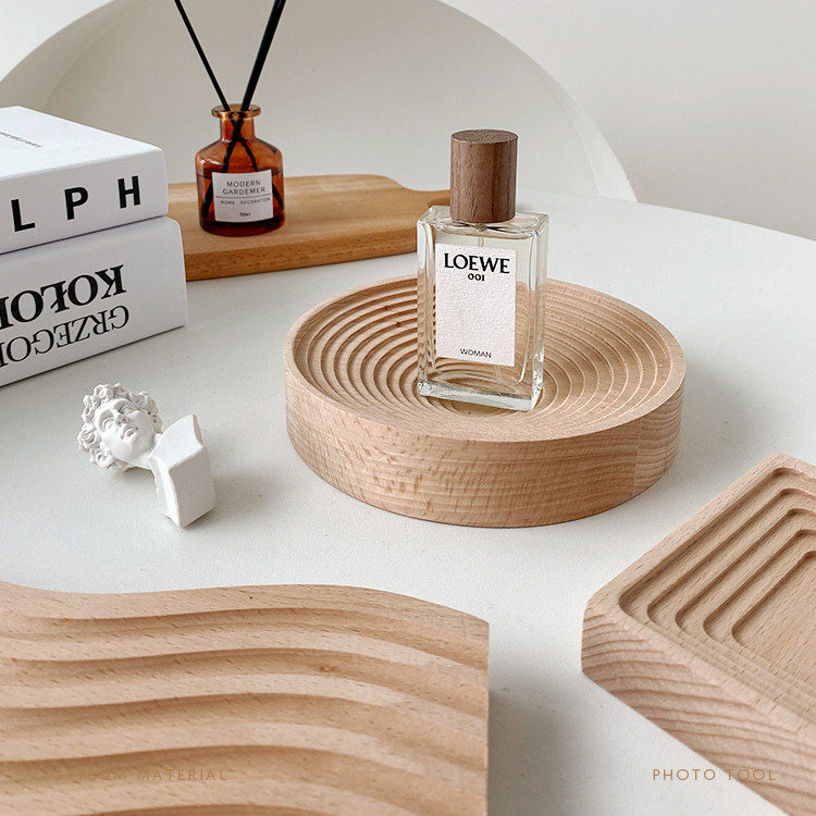 너도밤 나무 팔레트 단단한 나무 보석 보관함 물결 모양의 패턴 INS 사진 소품 장식 장식품 사진 배경 천