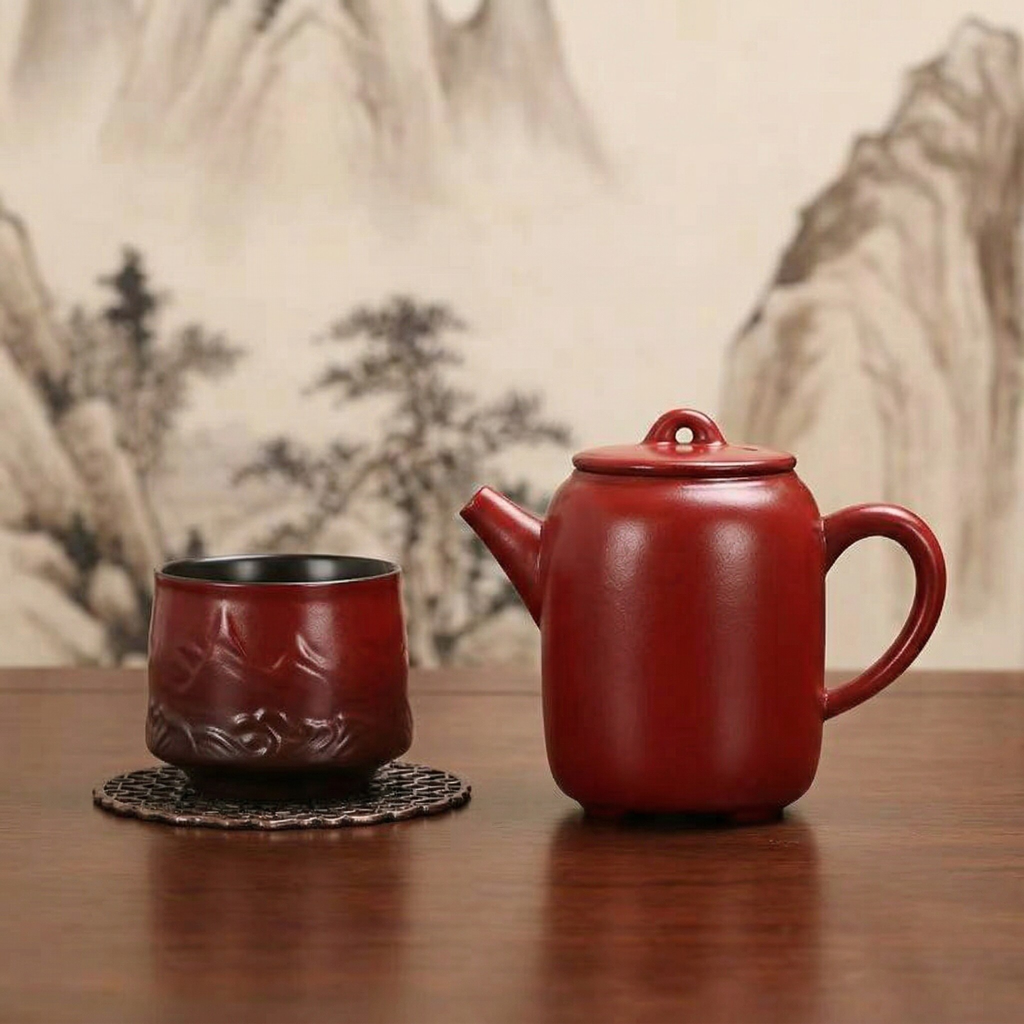 紫砂壶朱泥四方壶纯手工宜兴大红袍茶壶茶具手拉泡茶单壶