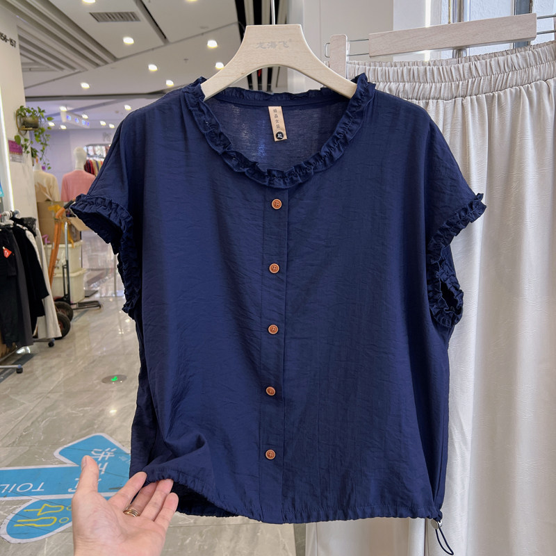 时尚妈妈装韩版木耳边短袖T恤女夏新款显瘦减龄气质上衣宽松小衫
