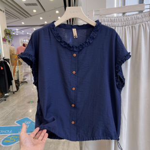 时尚妈妈装韩版木耳边短袖T恤女夏新款显瘦减龄气质上衣宽松小衫