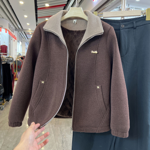 四季青妈妈装加绒水貂绒短外套女冬季新款百搭中老年奶奶夹克上衣