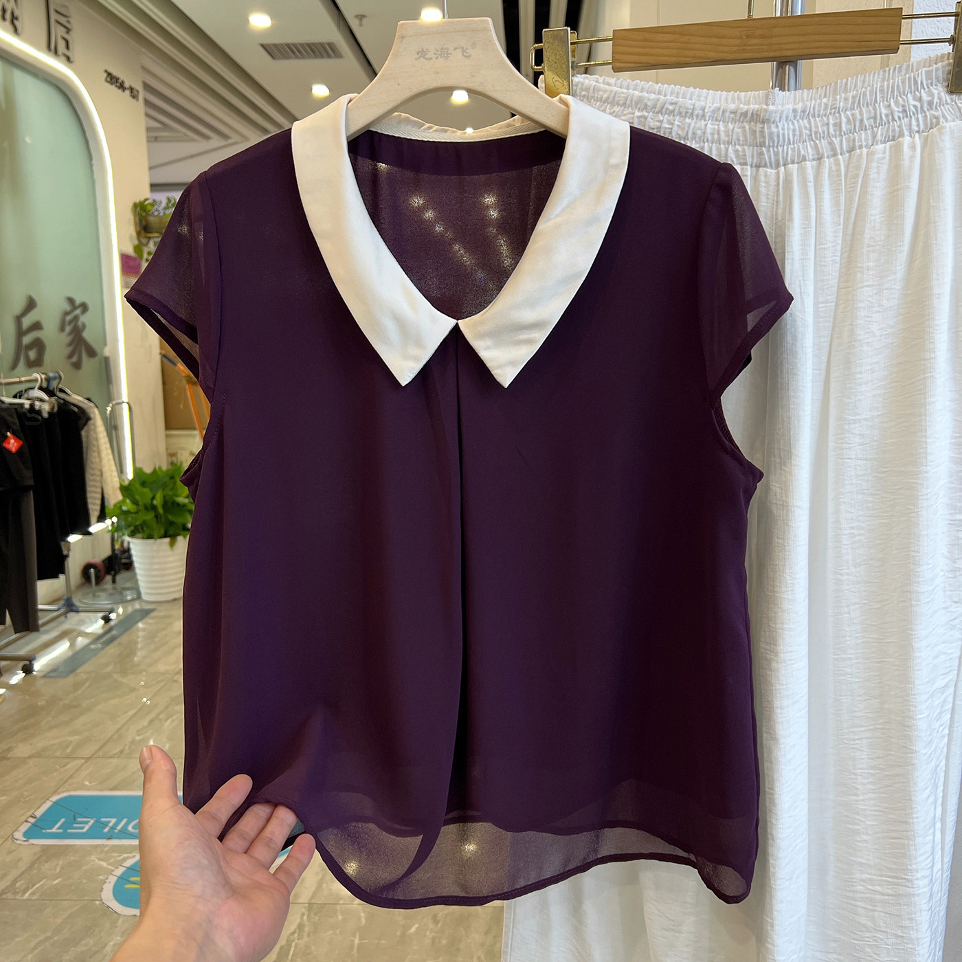 四季青妈妈装小翻领短袖雪纺衫女夏季新款洋气减龄今年流行上衣服