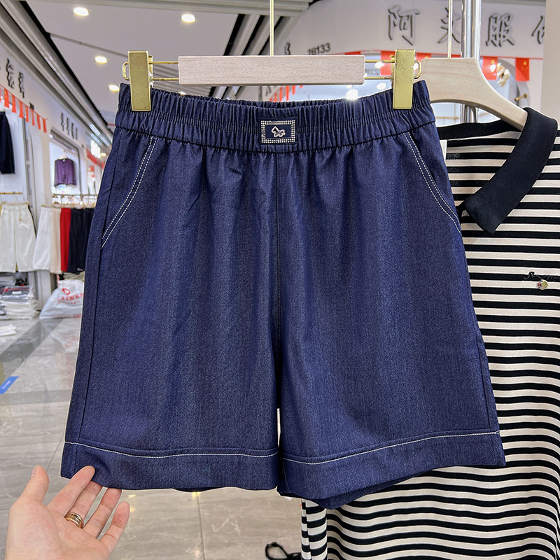 四季青妈妈装高腰牛仔短裤女夏季宽松阔腿裤中老年松紧腰洋气热裤