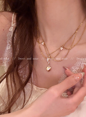 vintage爱心吊坠设计感流苏项链