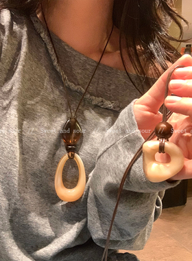 秋冬复古晕染不规则吊坠项链高级感轻奢小众设计可调节毛衣锁骨链