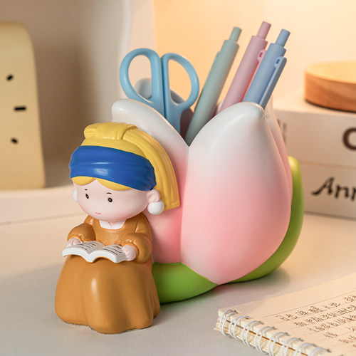 珍珠女孩创意笔筒桌面装饰摆件