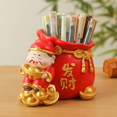 财神爷笔筒化妆笔收纳筒房间改造