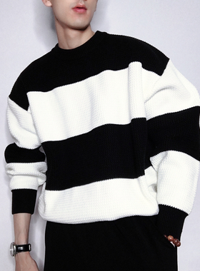 套头毛衣男宽松加厚简约港风外穿潮牌韩国东大门2023新款慵懒风