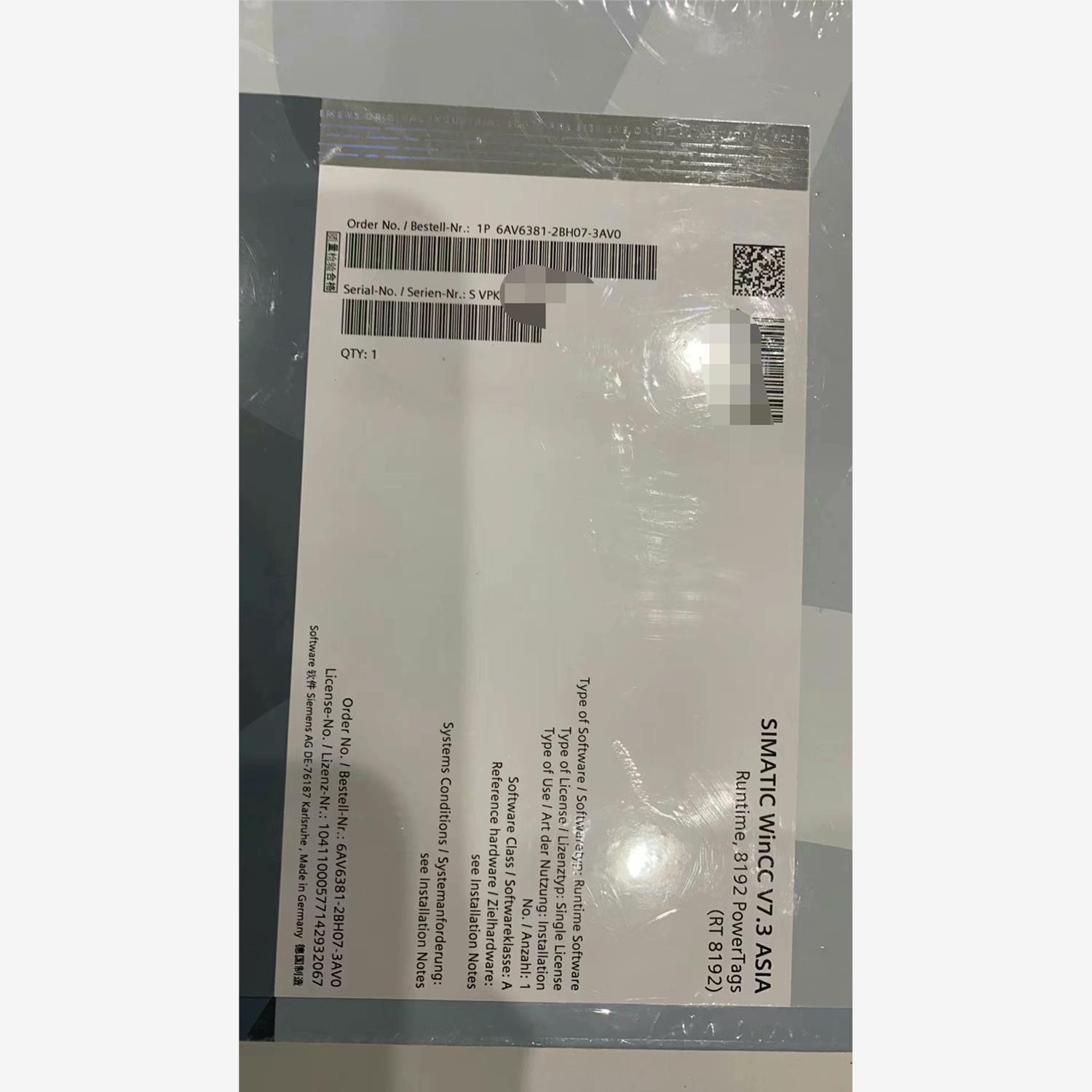 西门子wincc授权全新的6AV6381-2BH07