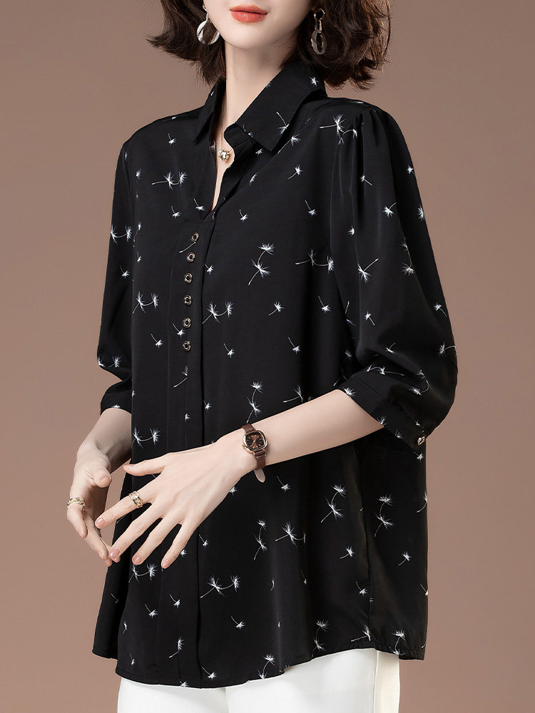 肥婆碎花雪纺上衣女薄款宽松加大码半袖衬衫遮肚子气质妈妈200斤