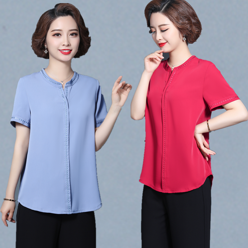 中年绣花雪纺T恤纯色上衣大码女装老年人夏装短袖修身韩版妈妈装在类目 女装/女士精品, T恤中 - 来自Buy2taobao.com提供专业的淘宝代购服务