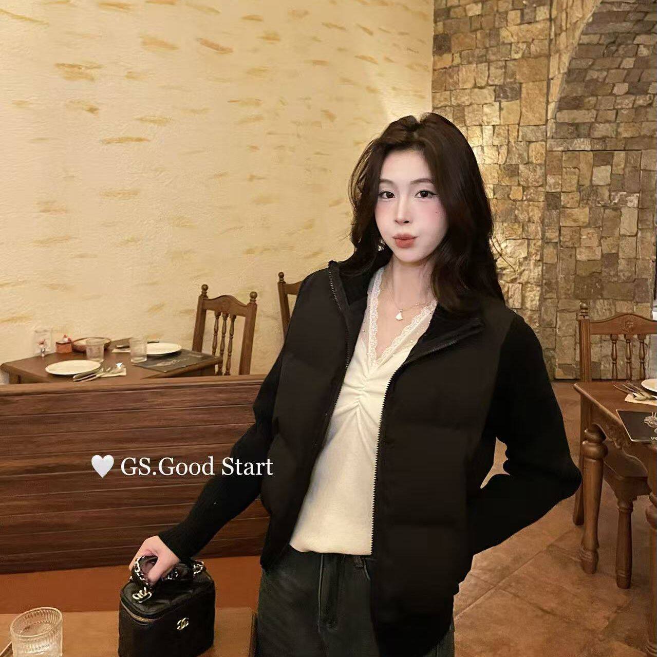 S.GOOD START-满分～冬季时髦休闲针织拼接高领保暖棉服外套G6912