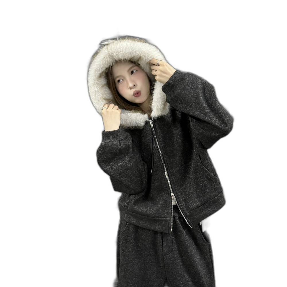 +（唯一家）-是毛毛)+韩韩的加绒休闲裤套装(裤腿可收可放)w11828