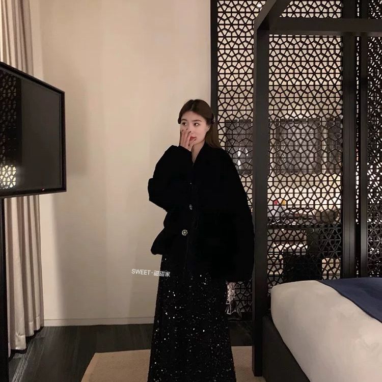 甜甜家-冬上新BlingBling亮片伞裙加厚半身裙2396-2