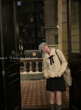 peanut花生家-千金女主拼接毛领小香针织保暖毛衣1285