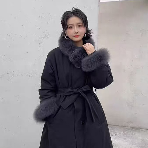 sun11 shop羽绒-气质立领设计感长款保暖羽绒服外套(配腰带25235