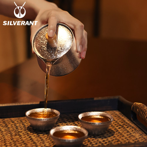 银蚁纯钛茶具双层防烫茶壶