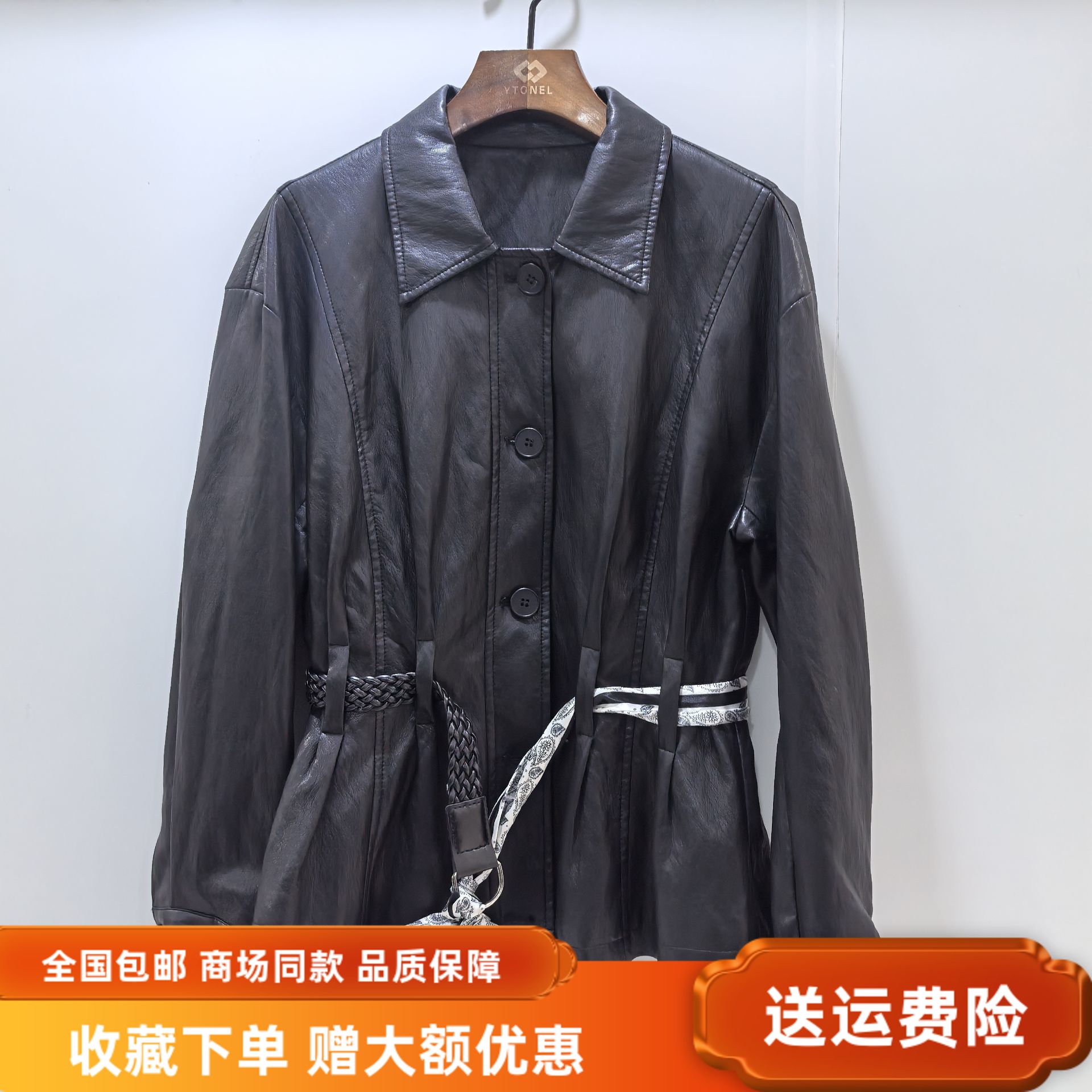 安悦锦25C931时尚系带宽松PU皮衣夹克单排扣短款外套春装2025女款