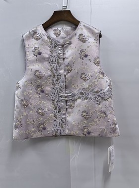 瑞26C059A女新款时尚国风印花刺绣盘扣背心新中式春装2026短马甲