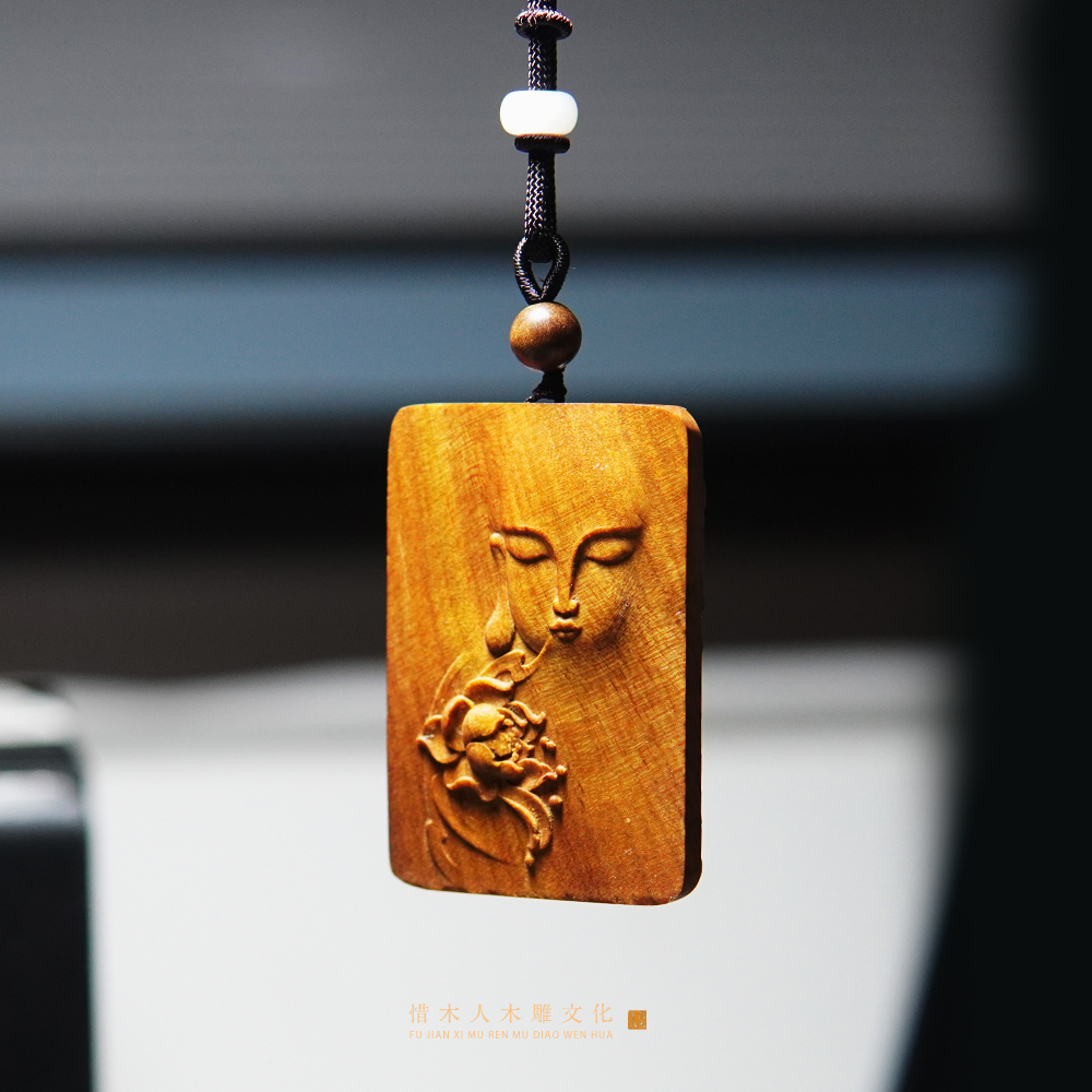 禅意东方风金丝楠木檀香木雕佛像吊坠文创周边吉祥物挂件礼盒装