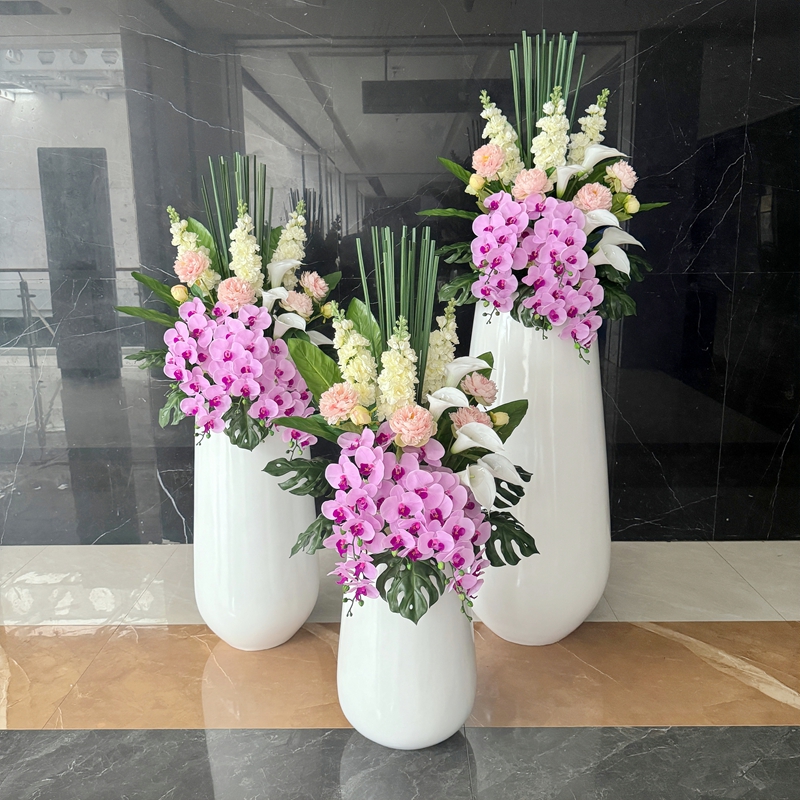 白色玻璃钢落地花瓶简约大大堂