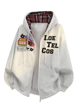 SMILE ISLAND 国潮复古卡通涂鸦拼接撞色经典开衫拉链连帽卫衣