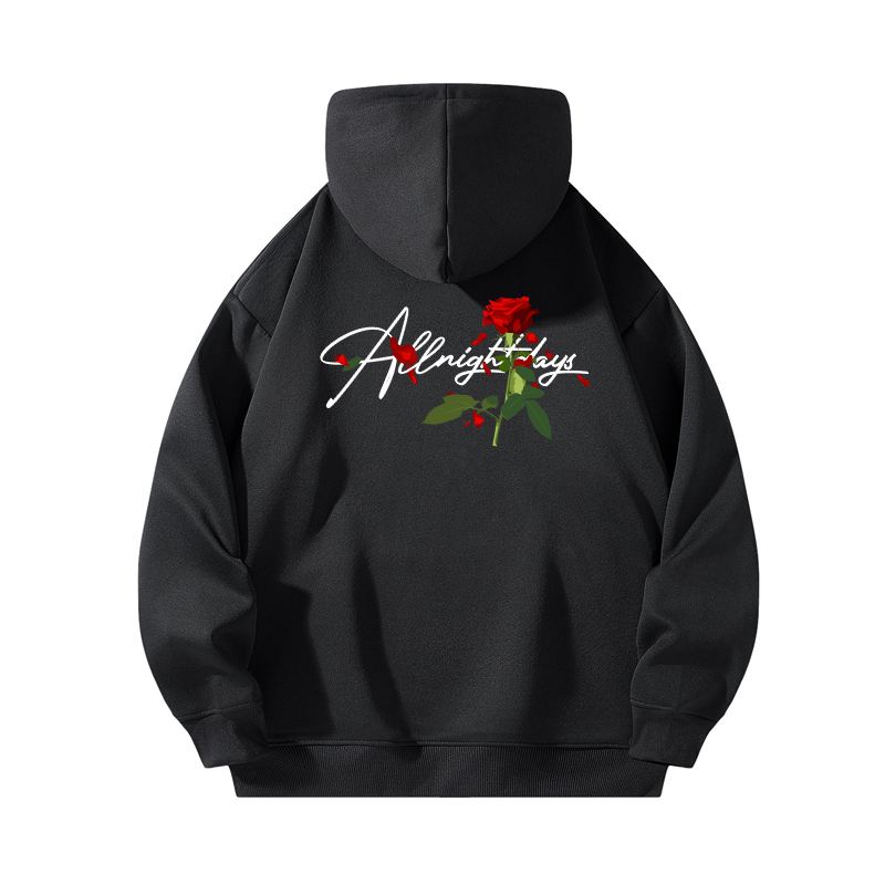 SMILE ISLAND 美式高街字母复古手绘玫瑰花涂鸦字体宽松连帽卫衣