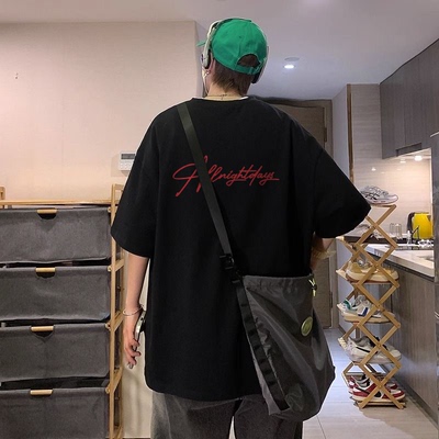 SMILE ISLAND 美式字母logo复古手绘涂鸦花体印花嘻哈宽松短袖T恤