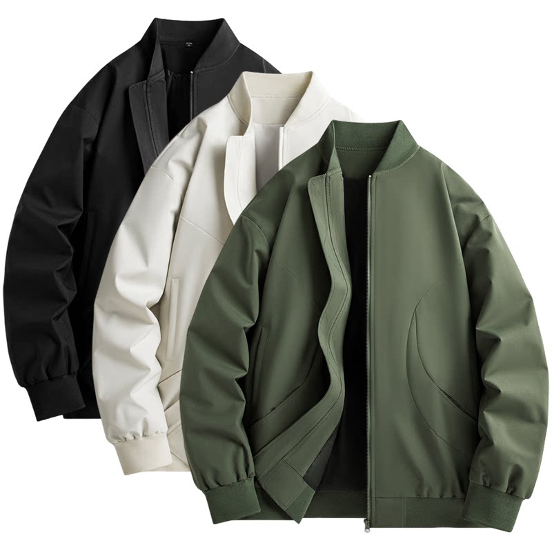 春季新款男士简约棒球领开衫夹克户外运动宽松韩版休闲中夹克男