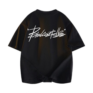 美式 T恤 高街艺术签字纯棉字母印花短袖