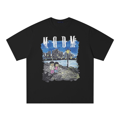 SMILE ISLAND 美式城市江边散步印花圆领短袖T恤