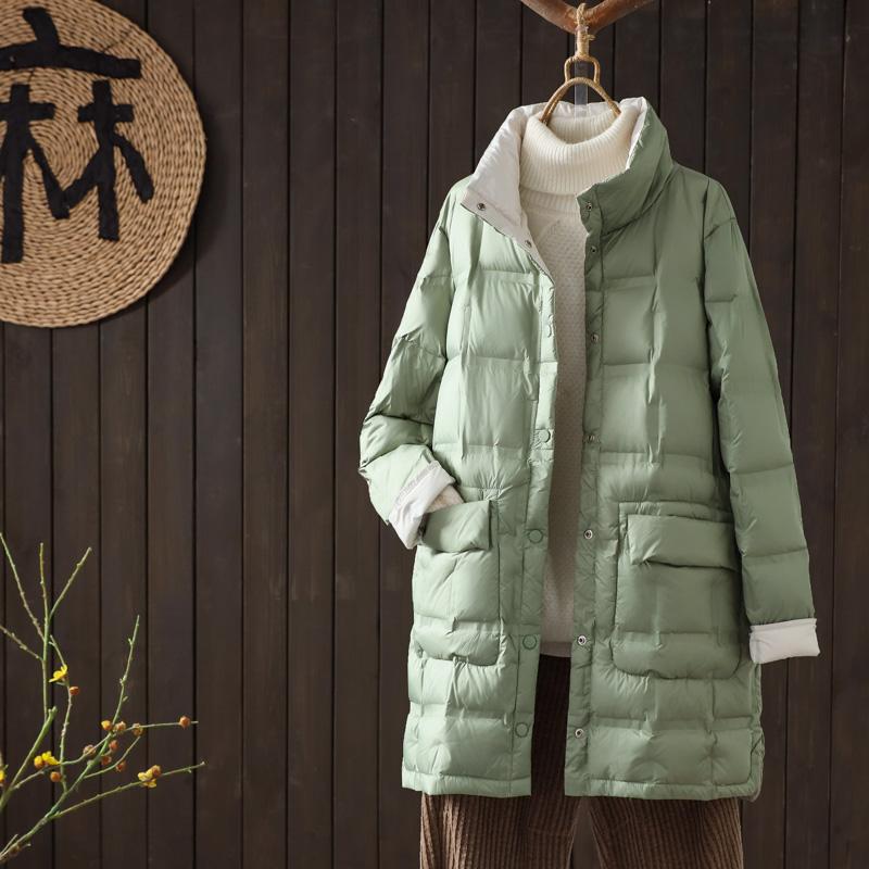 两面穿中长款羽绒服时尚立领