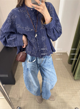 新款上新Antik25早秋 法式镂空刺绣圆领宽松衬衫 现货