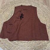 春秋新款 长60胸围132 炒色做旧贴布复古斜襟休闲麻马夹