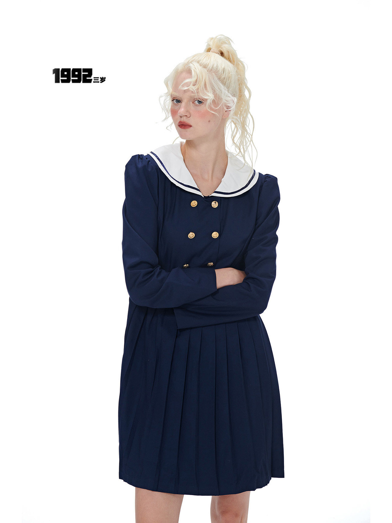 1992三岁.自制 / 2022秋季新款海军领jk藏蓝色制服连衣裙