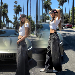 lisa同款 AC+2023M男女同款 baggy宽松显瘦泼墨阔腿牛仔裤