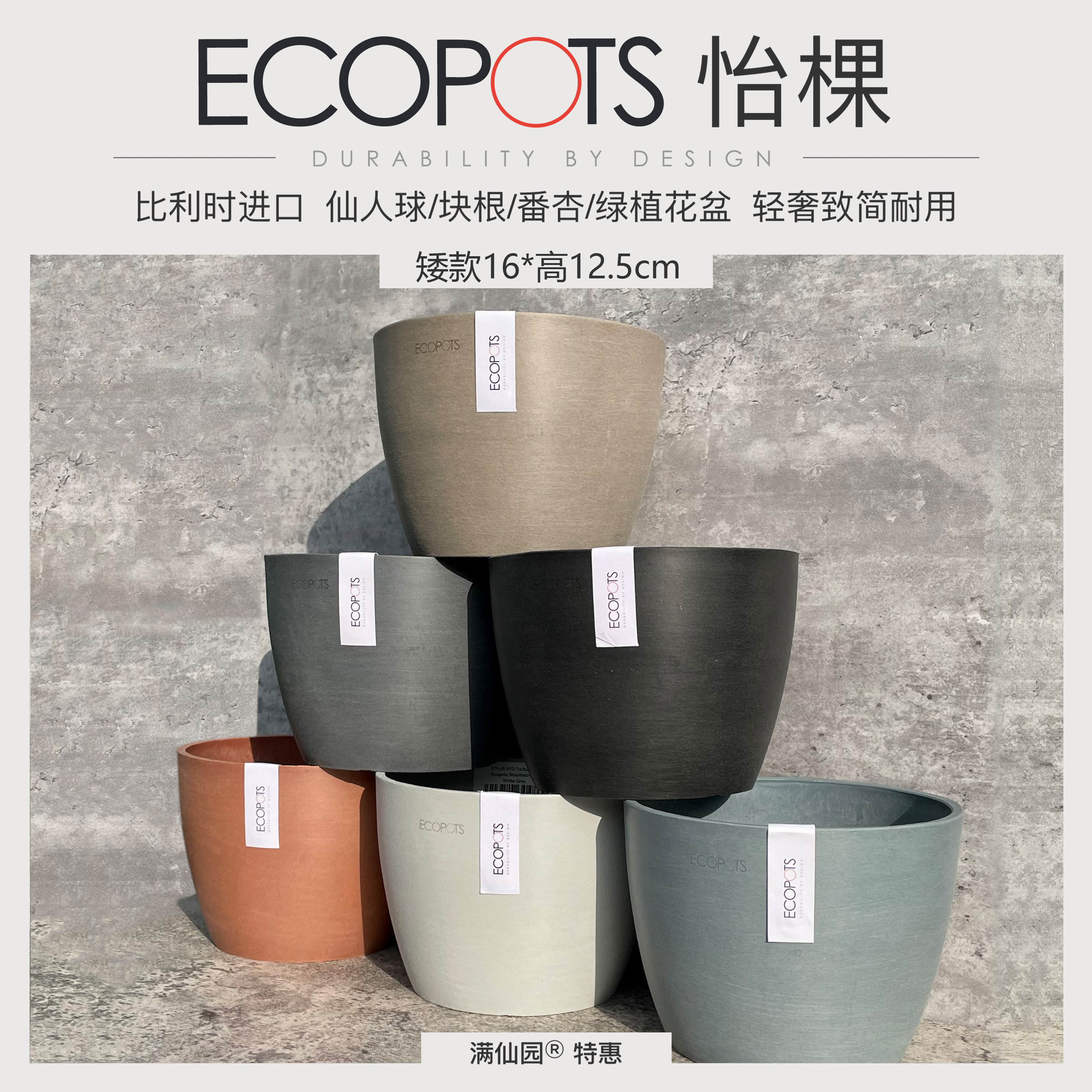 ECOPOTS怡棵比利时进口树脂花盆16CM块根仙人球多肉绿植北欧风-封面