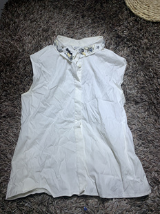 衬衫 Eva 衬衣百搭无袖 伊华欧秀翻领衬衣领白色女士长款 c11 Ouxiu