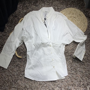 无领白衬衫女工作服上衣春装高级气质v领职业长袖衬衣伊华欧秀17