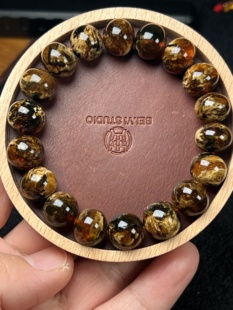 【特价】12mm+抚顺琥珀超高桩精工归圆高净血溶洞花蜡单圈25年老